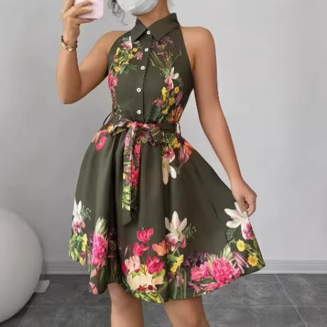 Floral Print Waist Tie Dress