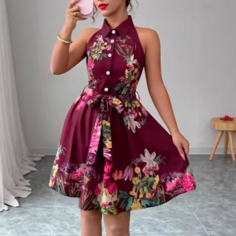 Floral Print Waist Tie Dress