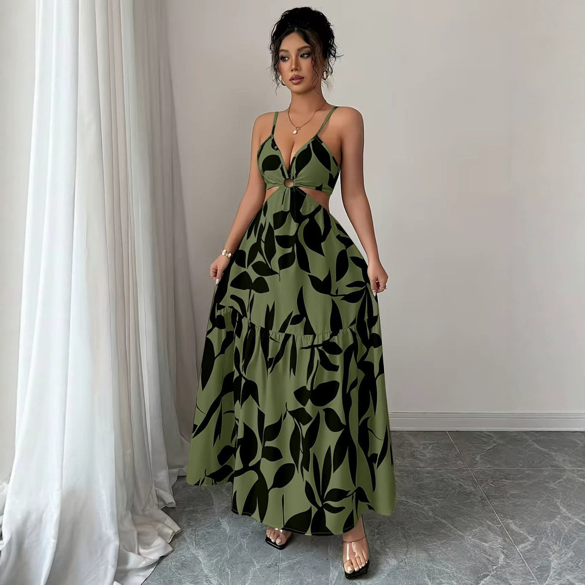 Floral Print Halter Backless Long Dress