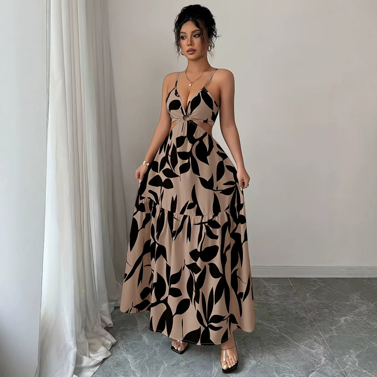 Floral Print Halter Backless Long Dress