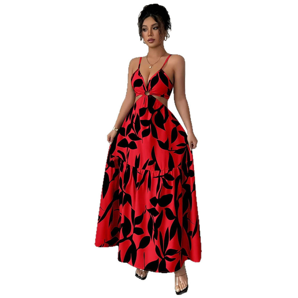 Floral Print Halter Backless Long Dress