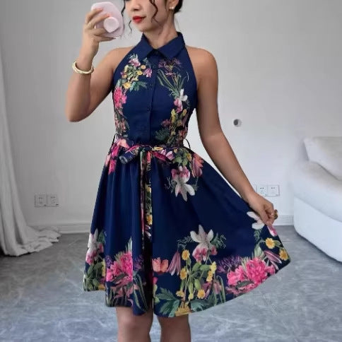 Floral Print Waist Tie Dress